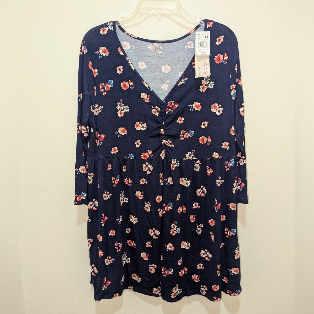 Motherhood Maternity navy blue with floral print long sleeve shirt - 1x